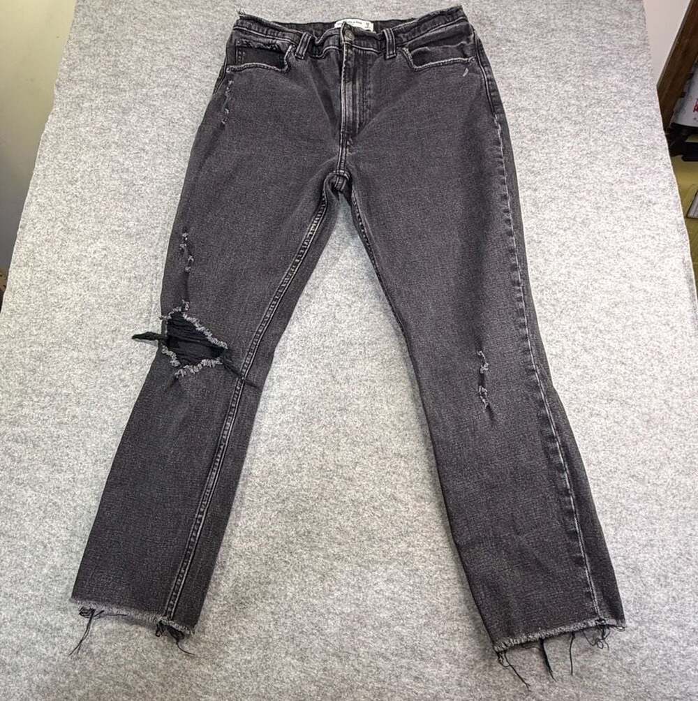 Abercrombie & Fitch The Skinny High Rise Black Distressed Raw Hem Jeans Size 28S